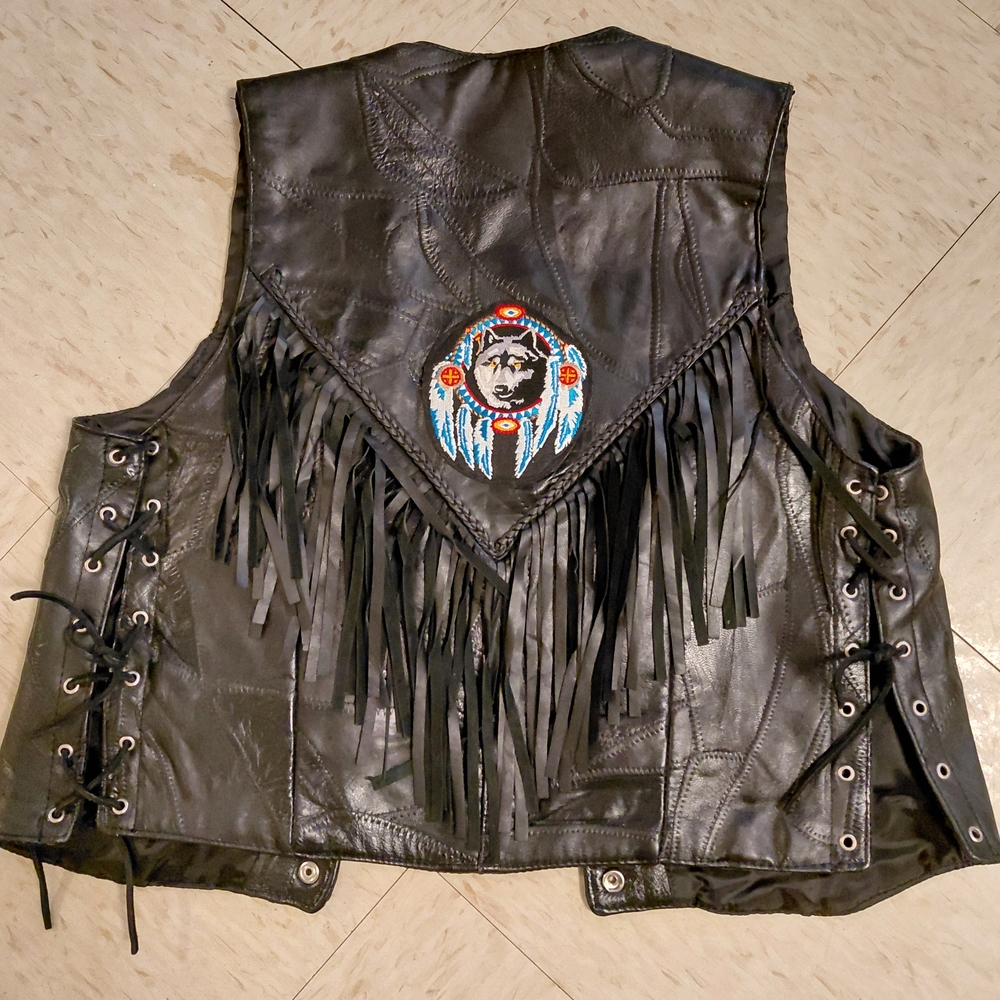 Vintage Never Worn Genuine Leather Black Fringe Vest. XL But runs Small NWOT - Picture 6 of 11